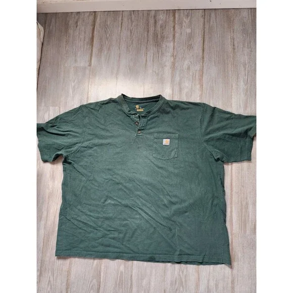 Carhartt Shirt Lot 2 Mens 4XL Black Logo Tee Green Pocket Henley Workwear - Picture 10 of 16